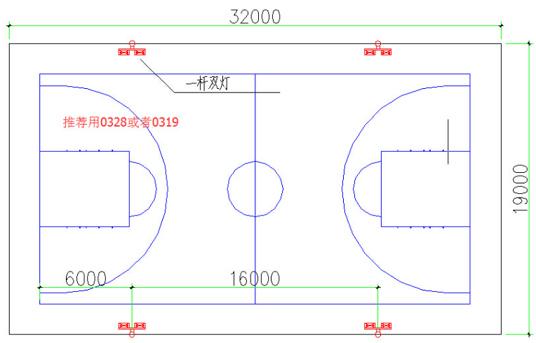 四种不同要求的篮球场照明设计方案