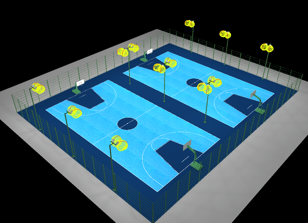 室外標準籃球場燈光佈置方式四杆六杆八杆