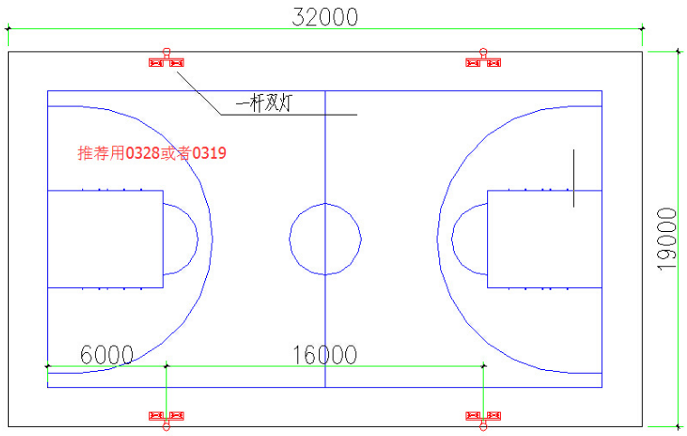 四种不同要求的篮球场照明设计方案